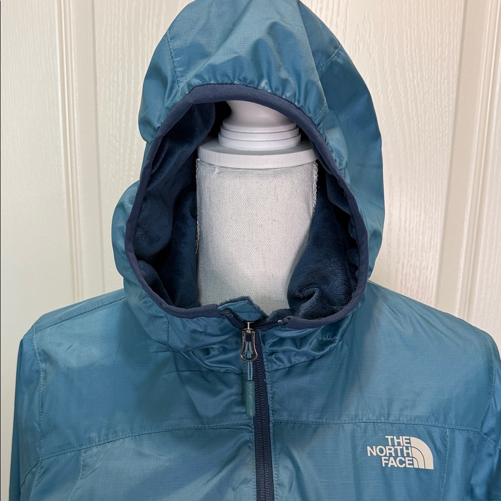 The North Face Teal & Navy Blue Hooded Fleece-Lined Windbreaker Jacket S Small - Picture 2 of 8